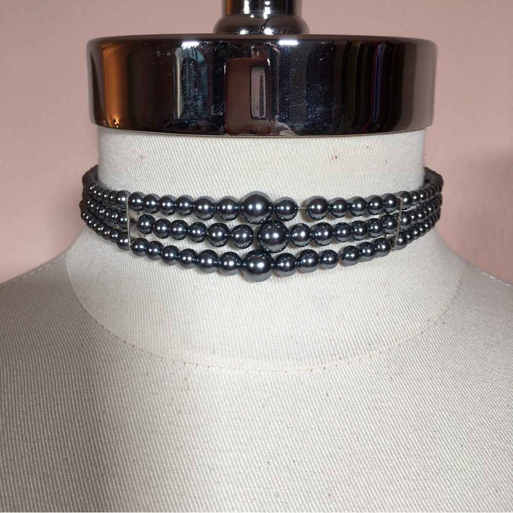 Vintage Retro Grey Faux Pearl Chocker Necklace Cottagecore